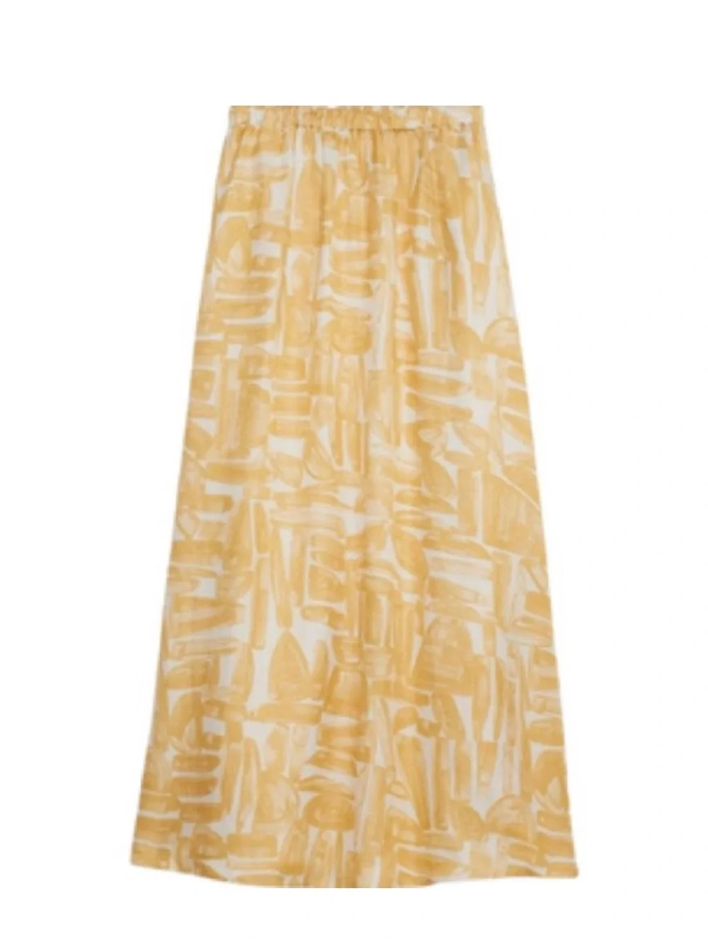 Banana Republic Linen-Viscose Yellow & White Abstract Maxi Skirt